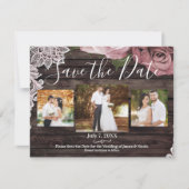 Rustic Wood Roze Rozen Foto opslaan Datum (Voorkant)