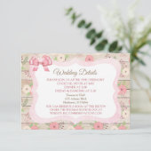 Rustic Wood roze & Tan Floral Wedding Details Card Informatiekaartje (Staand voorkant)