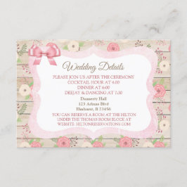 Rustic Wood roze & Tan Floral Wedding Details Card Informatiekaartje