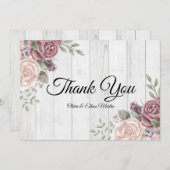Rustic Wood Roze Waterverf Boho Floral Dank u Bedankkaart (Voorkant / Achterkant)