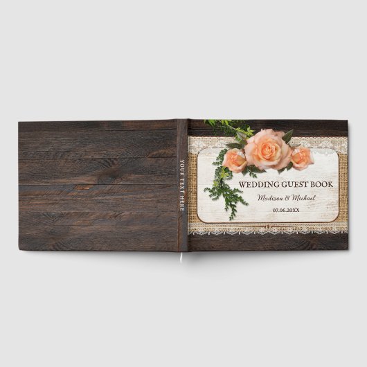 Rustic Wood Rozen Romantic Wedding Gastenboek (Volledig)