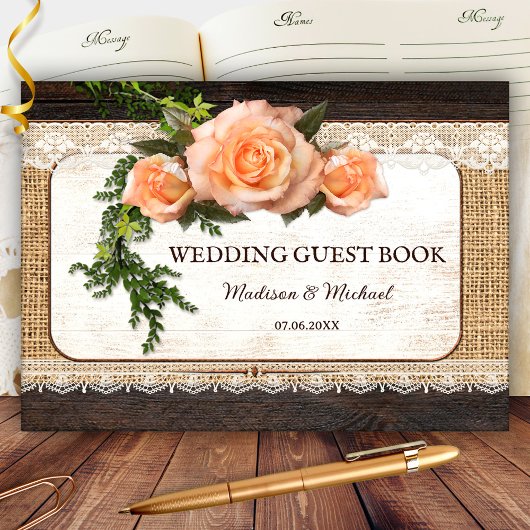 Rustic Wood Rozen Romantic Wedding Gastenboek