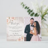 Rustic Wood & Rozen Shabby Wedding Bedankt Foto (Staand voorkant)