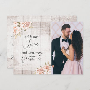 Rustic Wood & Rozen Shabby Wedding Bedankt Foto Briefkaart