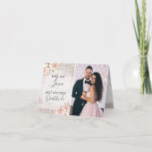 Rustic Wood & Rozen Wedding Hartelijk dank 4 foto Kaart (Voorkant)