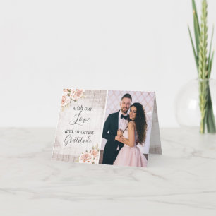 Rustic Wood & Rozen Wedding Hartelijk dank 4 foto Kaart
