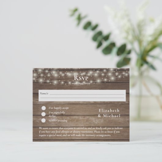 Rustic Wood RSVP met menuSjabloon Briefkaart (Staand voorkant)