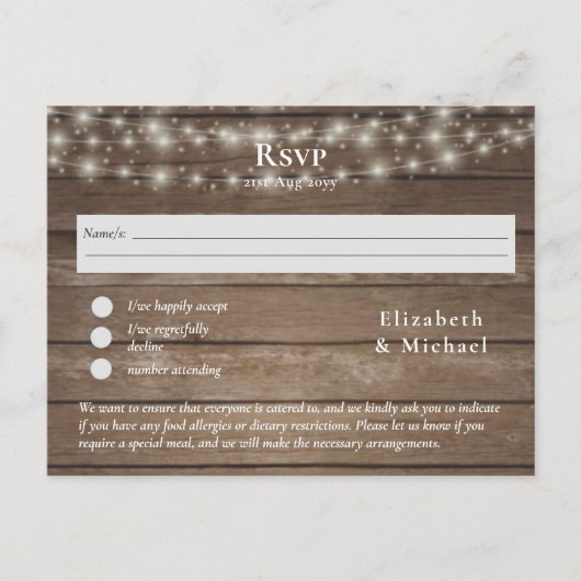 Rustic Wood RSVP met menuSjabloon Briefkaart (Voorkant)