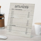 Rustic Wood Salon Service Menu Sign Reclamebord Met Voetstuk (Insitu)
