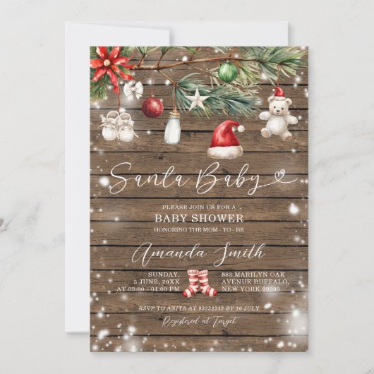 Rustic Wood Santa Baby Vrolijk Kerstfeest Baby sho Kaart (Voorkant)