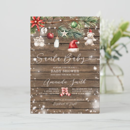 Rustic Wood Santa Baby Vrolijk Kerstfeest Baby sho Kaart (Staand voorkant)