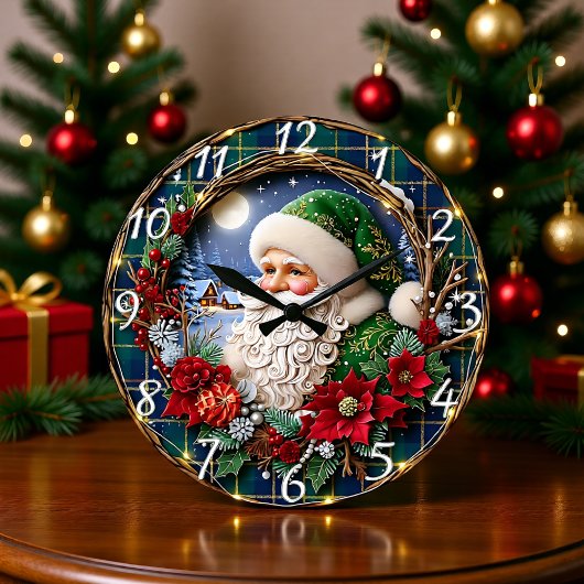 Rustic Wood Santa Merry Grote Klok