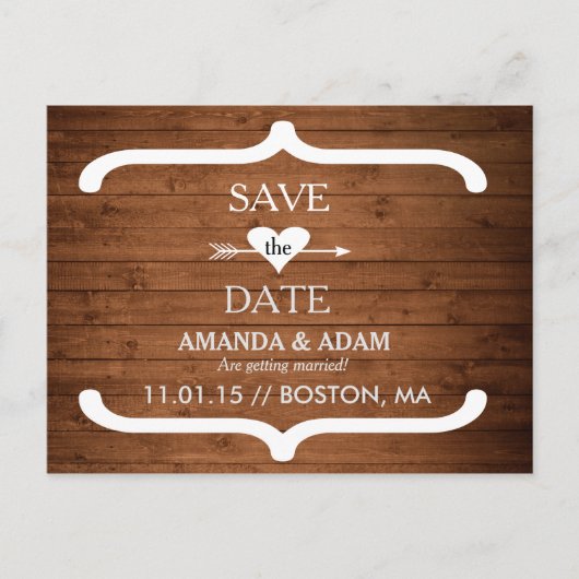 Rustic Wood Save the Date Briefkaart aangekondigd (Voorkant)