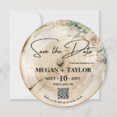 Rustic Wood Save the Date Photo Wedding QR Code Kaart (Voorkant)