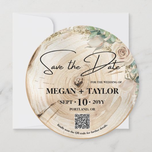 Rustic Wood Save the Date Photo Wedding QR Code Kaart (Voorkant)