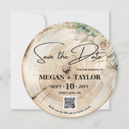 Rustic Wood Save the Date Photo Wedding QR Code Kaart