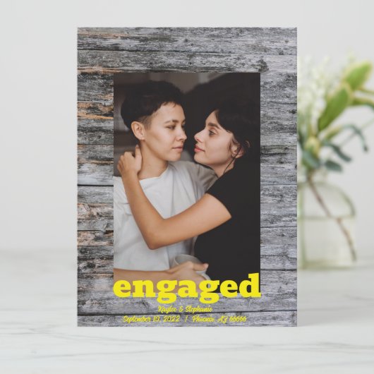 Rustic Wood Save the Dates - Foto van het Verlovin Date (Staand voorkant)
