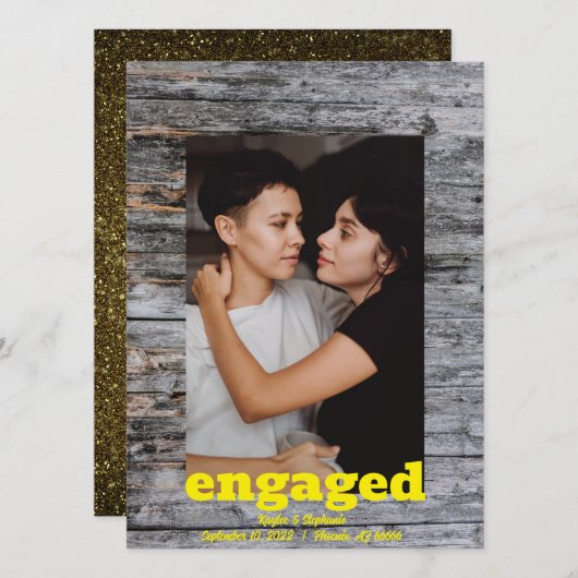 Rustic Wood Save the Dates - Foto van het Verlovin Date (Voorkant / Achterkant)