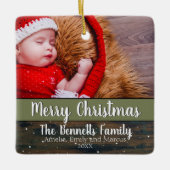 Rustic Wood Script Merry Kerstfeestdag foto Keramisch Ornament (Voorkant)