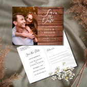 Rustic Wood Script Photo Weddenschap Save the Date Briefkaart