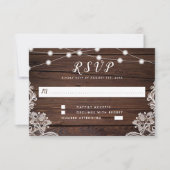 Rustic Wood Script String Lights & Lace Wedding RSVP Kaartje (Voorkant)