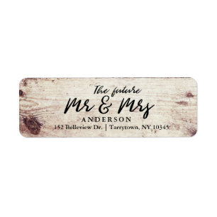 Rustic Wood Script The Future Mr en Mrs. Etiket