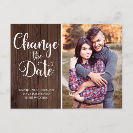 Rustic Wood Script Wedding Verander de datum Briefkaart