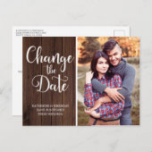 Rustic Wood Script Wedding Verander de datum Briefkaart (Voorkant / Achterkant)