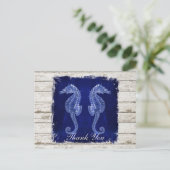 Rustic Wood  Seahorse bruiloft Dank u Briefkaart (Staand voorkant)