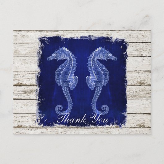 Rustic Wood  Seahorse bruiloft Dank u Briefkaart (Voorkant)