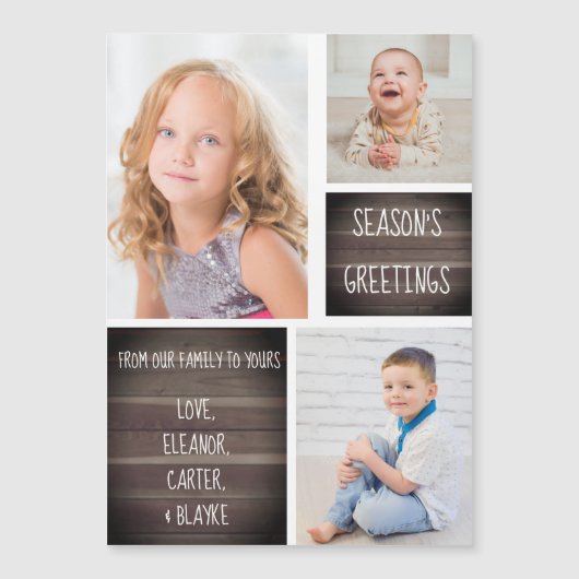 Rustic Wood Season's Greetings Kerstmagneet (Voorkant)