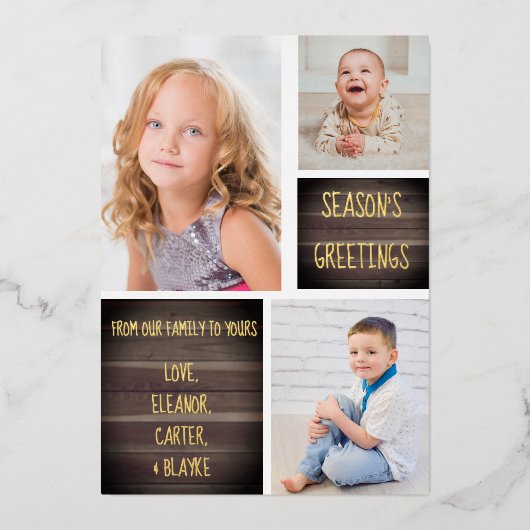 Rustic Wood Season's Greetings Kerstmis Folie Feestdagenkaart (Voorkant)