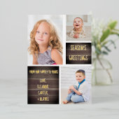 Rustic Wood Season's Greetings Kerstmis Folie Feestdagenkaart (Staand Voorkant)