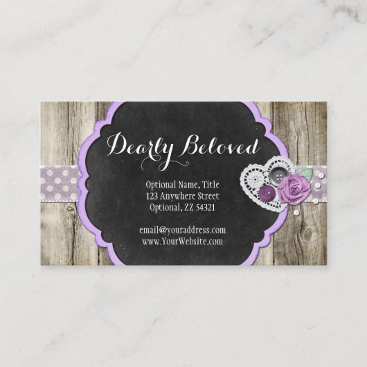 Rustic Wood & Shabby Chalkboard Romantic Heart Visitekaartje (Voorkant)