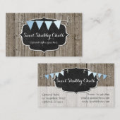 Rustic Wood & Shabby Chic Chalkboard Blue Bunting Visitekaartje (Voorkant / Achterkant)