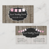 Rustic Wood & Shabby Chic Chalkboard Pink Bunting Visitekaartje (Voorkant / Achterkant)