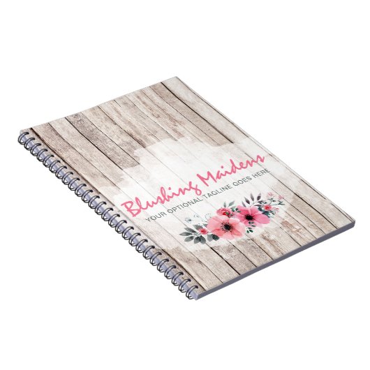 Rustic Wood Shabby Chic Pink Roses Anemone Floral Notitieboek (Rechterzijde)