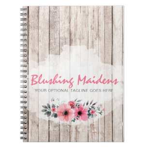 Rustic Wood Shabby Chic Pink Roses Anemone Floral Notitieboek