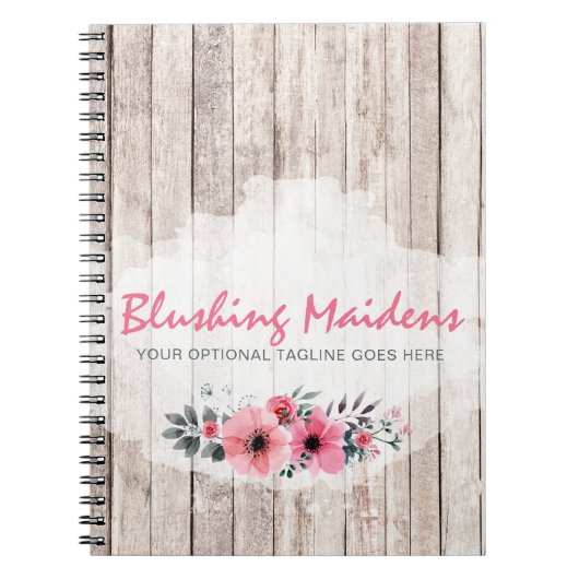 Rustic Wood Shabby Chic Pink Roses Anemone Floral Notitieboek (Voorkant)