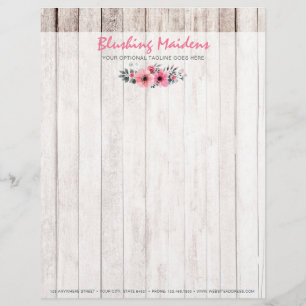 Rustic Wood Shabby Chic Pink Roses Anemone Floral Persoonlijk Briefhoofd