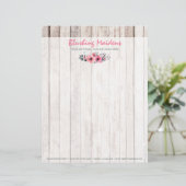 Rustic Wood Shabby Chic Pink Roses Anemone Floral Persoonlijk Briefhoofd (Staand voorkant)