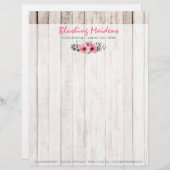 Rustic Wood Shabby Chic Pink Roses Anemone Floral Persoonlijk Briefhoofd (Voorkant / Achterkant)