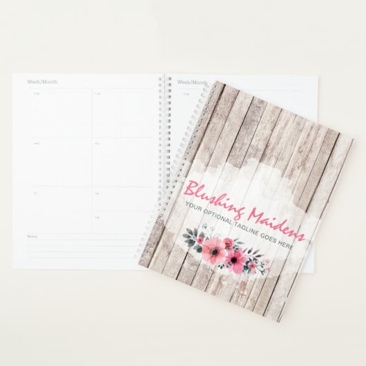 Rustic Wood Shabby Chic Pink Roses Anemone Floral Planner (Display)
