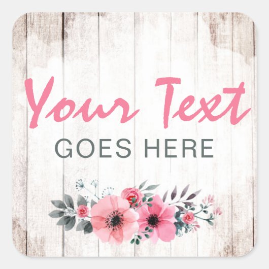 Rustic Wood Shabby Chic Pink Roses Anemone Floral Vierkante Sticker (Voorkant)