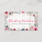 Rustic Wood Shabby Chic Pink Roses Anemone Floral Visitekaartje (Voorkant)