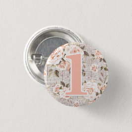 Rustic Wood & Shabby Chic Rozen 1e Verjaardagsfees Ronde Button 3,2 Cm