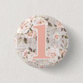 Rustic Wood & Shabby Chic Rozen 1e Verjaardagsfees Ronde Button 3,2 Cm (Voorkant)