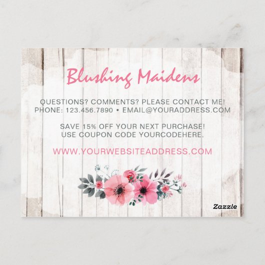 Rustic Wood Shabby Chic Rozen Anemone Hartelijk da Briefkaart (Achterkant)