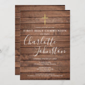 Rustic Wood Signature Script First Heilige Communi Kaart (Voorkant / Achterkant)
