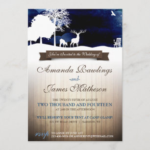 Rustic Wood & Silhouettes Campground Wedding Invit Kaart